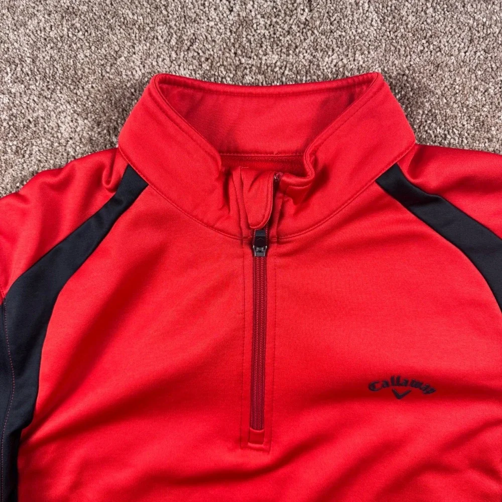 Callaway Mens Large Red Black Colorblock Quarter Zip Golf‎ Pullover Fleece Lined